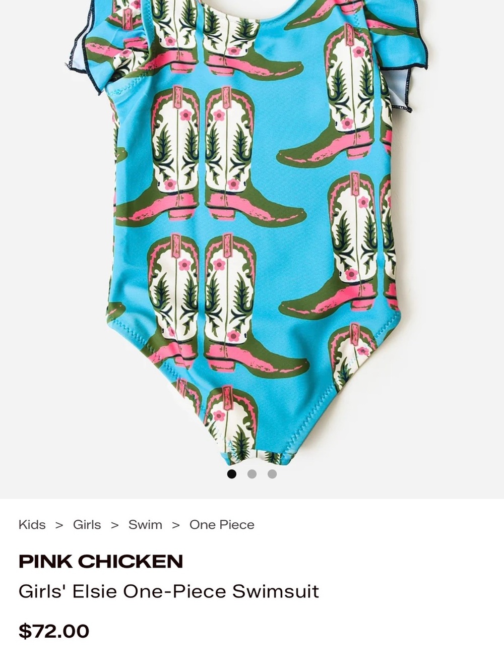 Pink Chicken Blue One-Piece Swimsuit with Pink & White Cowboy Boot Print